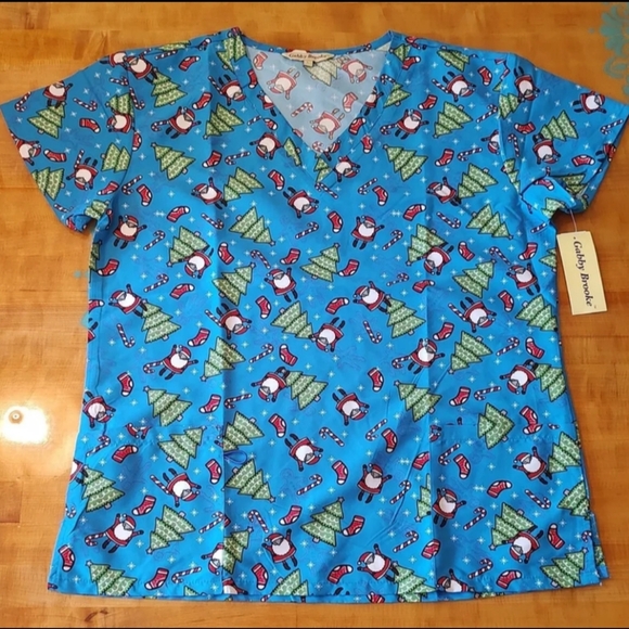Women's Size L Scrub Top by Gabby Brooke Christmas Santa pattern - Picture 1 of 4